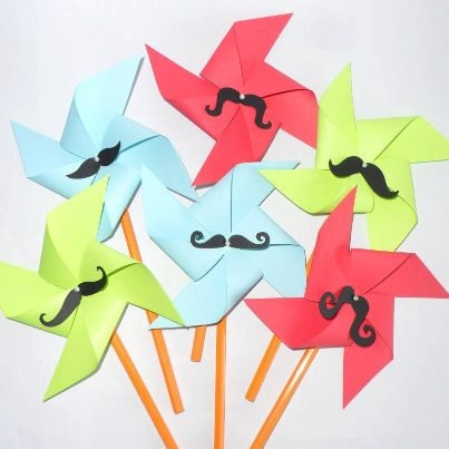 Mustache Pinwheels Custom Made To Order Set of 12 In Your Choice of Colors for Baby Shower Bridal Shower birthday party favors or wedding Il_570xn