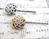 Crocheted button chocolate and caramel  bobby pin set