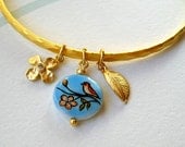 Bird Bangle Bracelet, bird jewelry, handpainted jewelry, gift for her, italian jewelry, artisan jewelry