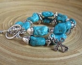 Cyber Monday Sale 40% off  with code Double strand turquoise nugget charm bracelet