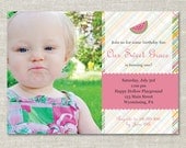 Watermelon Picnic Photo Birthday Invitation (Digital or Printed)