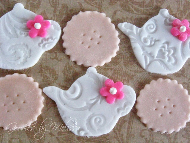 12 fondant tea and cookie decorations (EDIBLE)