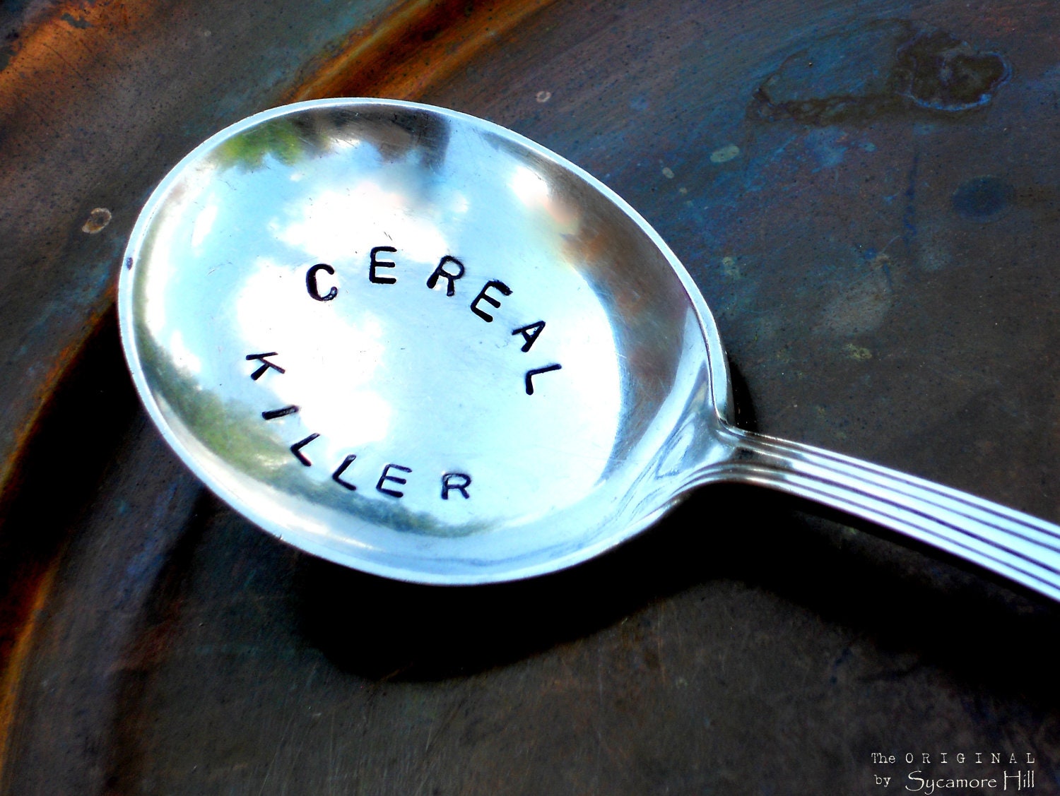 Cereal Killer (TM) - The Original Hand Stamped Vintage Silver Breakfast Spoon - CUSTOM