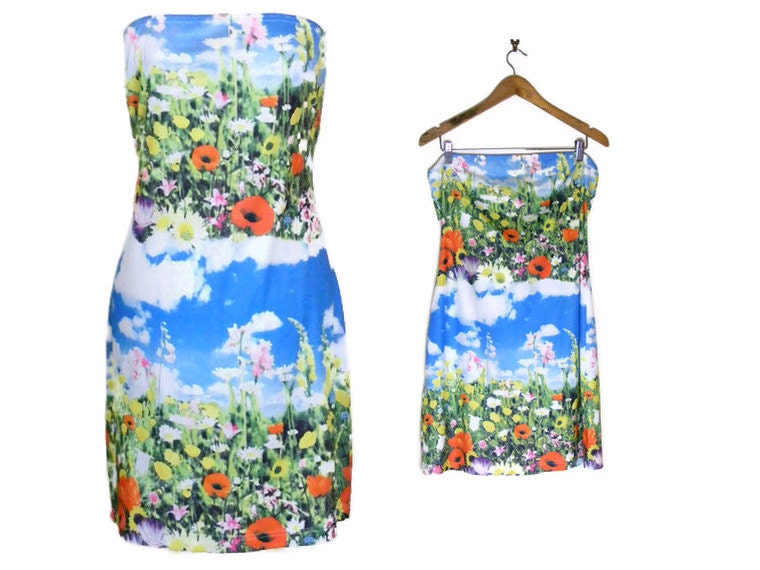 90s Digital Print Floral Bandage / Tube Dress Sz xl