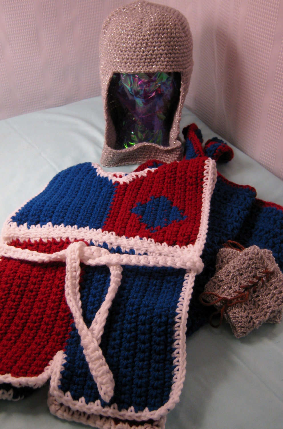 Knight of the Round Table costume dress up kit 3t and up with Cape, Tabard, Helm Coif and Bracers