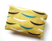 Mustard Teal White Brown Autumn Fall Skiff Boat Mini Zippered Pouch
