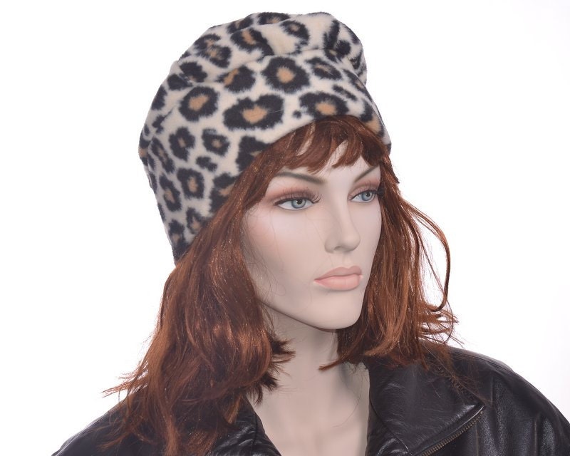 Womens Hat Cheetah Muffin Hat Fleece Hat Ready to Ship