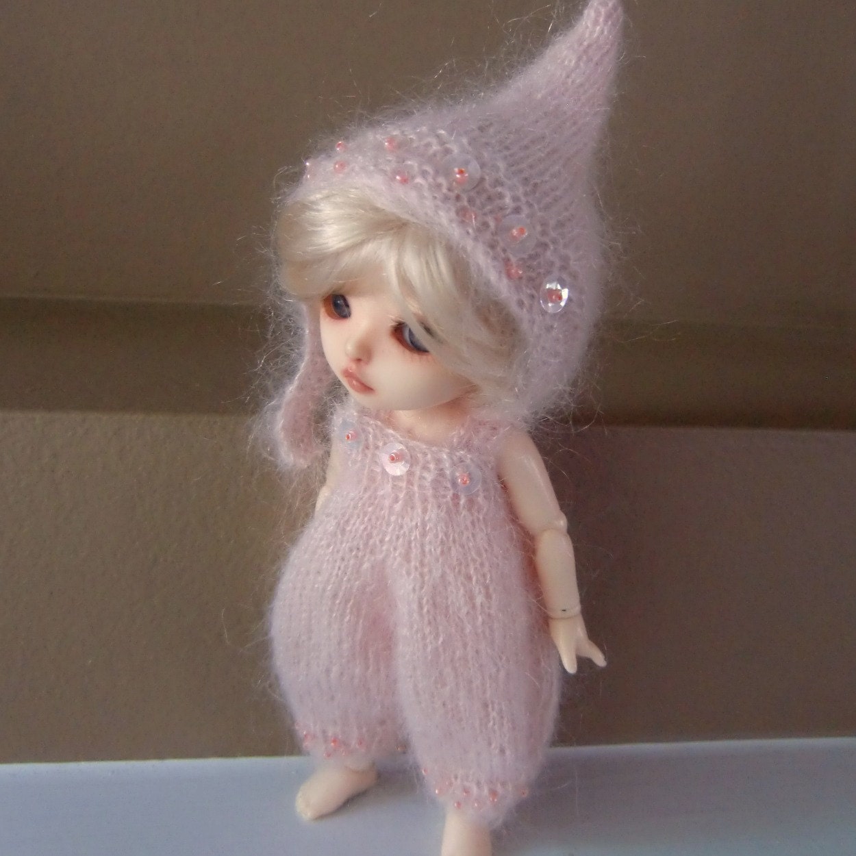 Pink Kidsilk Beaded Romper and Pixie Hat for Lati Yellow and Pukifee