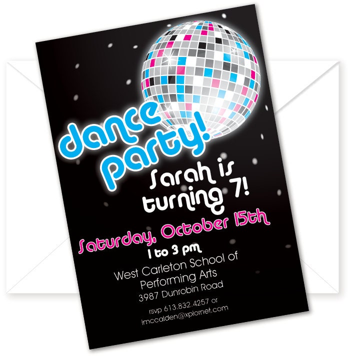 Customized and Printable Disco Dance Birthday Party Invitation