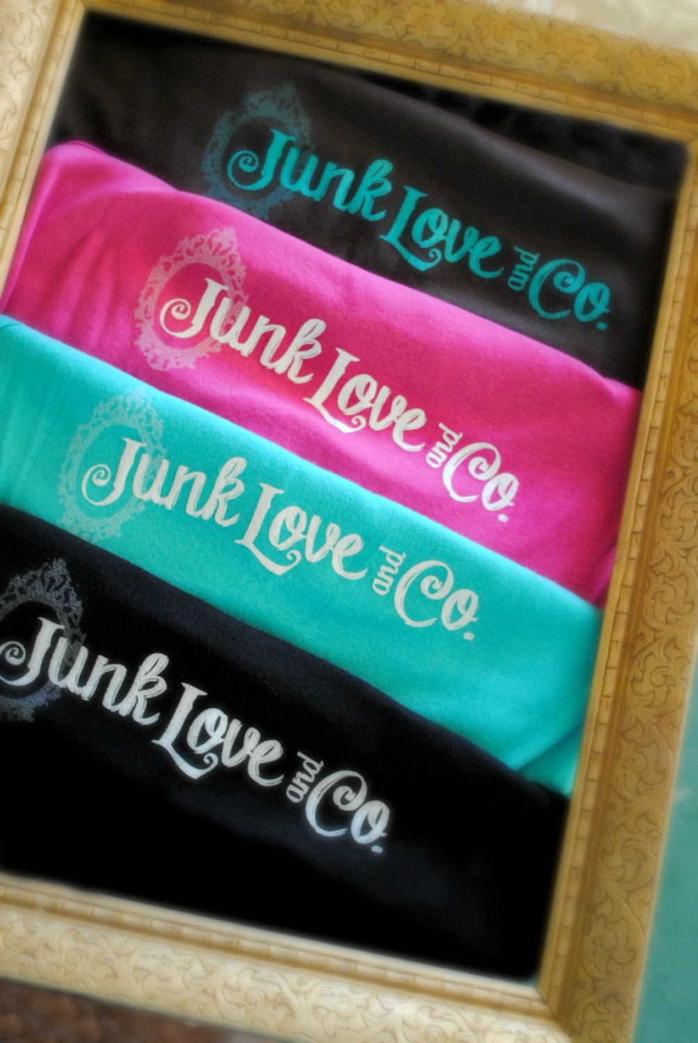 Live Love Junk Tshirt Tank Top Teal Black Pink  by Junk Love and Co.