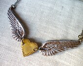 Winged Heart in Silver and Gold - Clay necklace