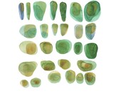 Green Pebbles original watercolor painting mossy green  zen painting