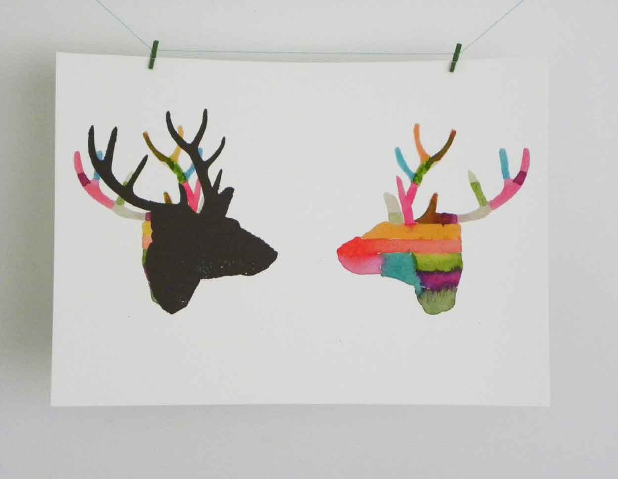 giclee print Antler Art deer colorful art happy home decor animal art A3 giclee print