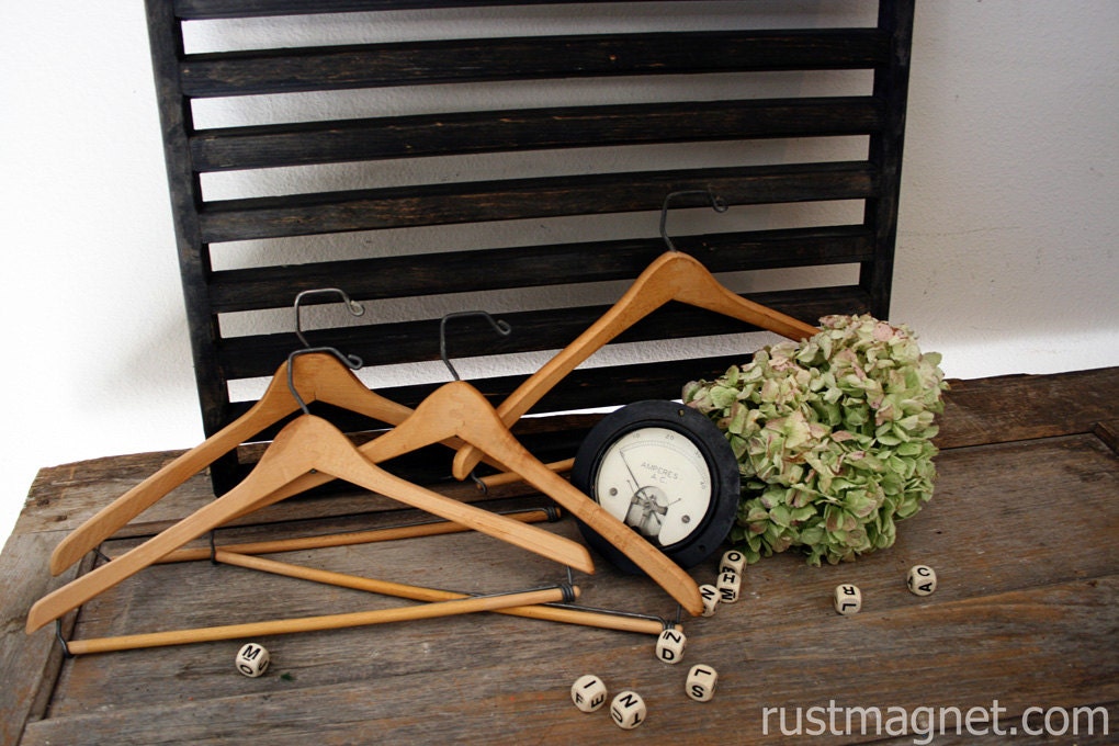 Set of 4 Vintage Metal and Wood Pant Hangers with Squared Hooks