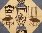 1950s Dish Towel/ Tammy Keefe/ Cafe Chairs/ Linen