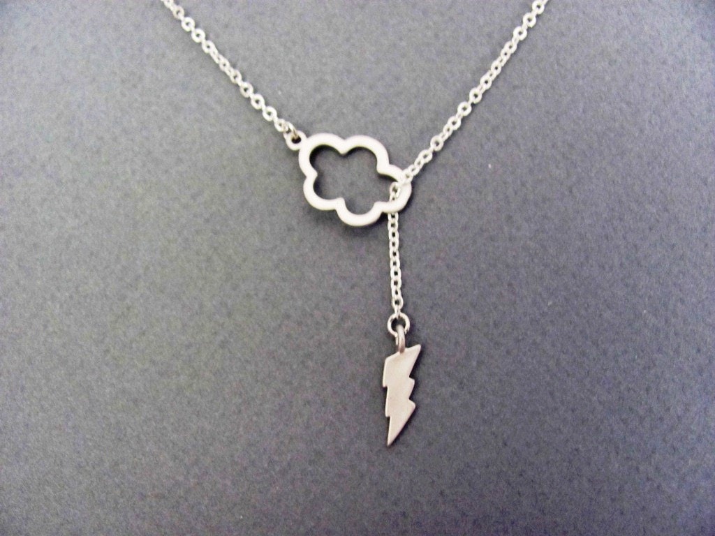 Lightning Cloud Lariat Necklace in Silver- sexy, sophisticated, spring summer style, available in gold, original design by ACutieChick.