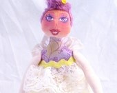 OOAK Fairy Cloth Art Doll, Maisey Purple and Yellow