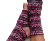 MADE TO ORDER Toeless Yoga Socks Hand Knit in Pink Purple and Grey Stripes