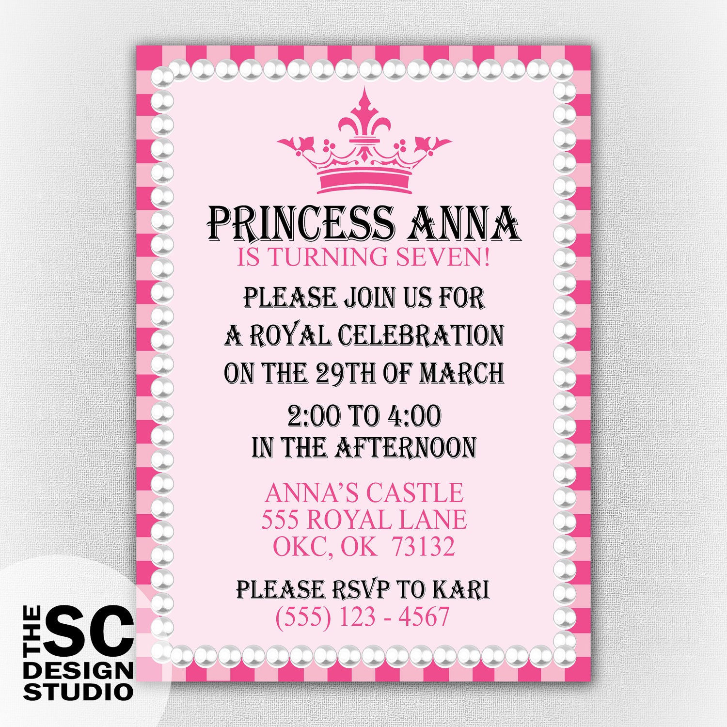 Little Girl Princess Birthday Party Invitation - Royal Celebration - Print At Home Digital File