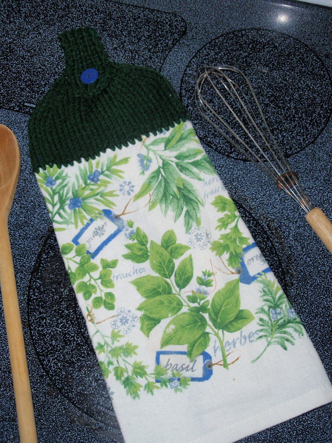 knit top towel featuring herbs and spices