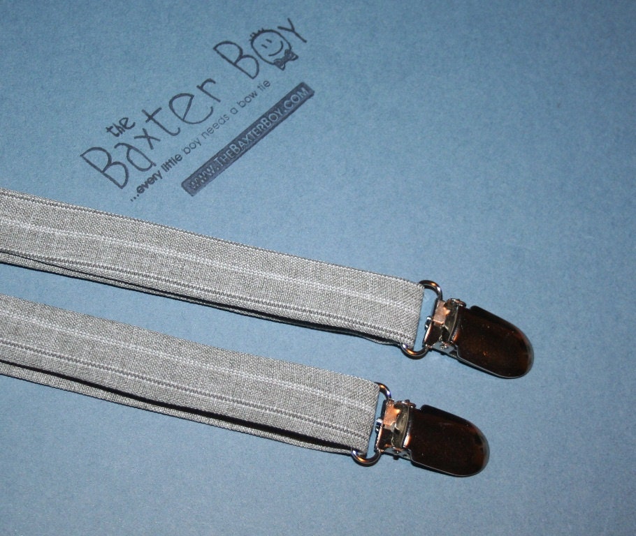 Grey polyester pinstripe suspenders for little boys - photo prop, wedding, ring bearer, accessory