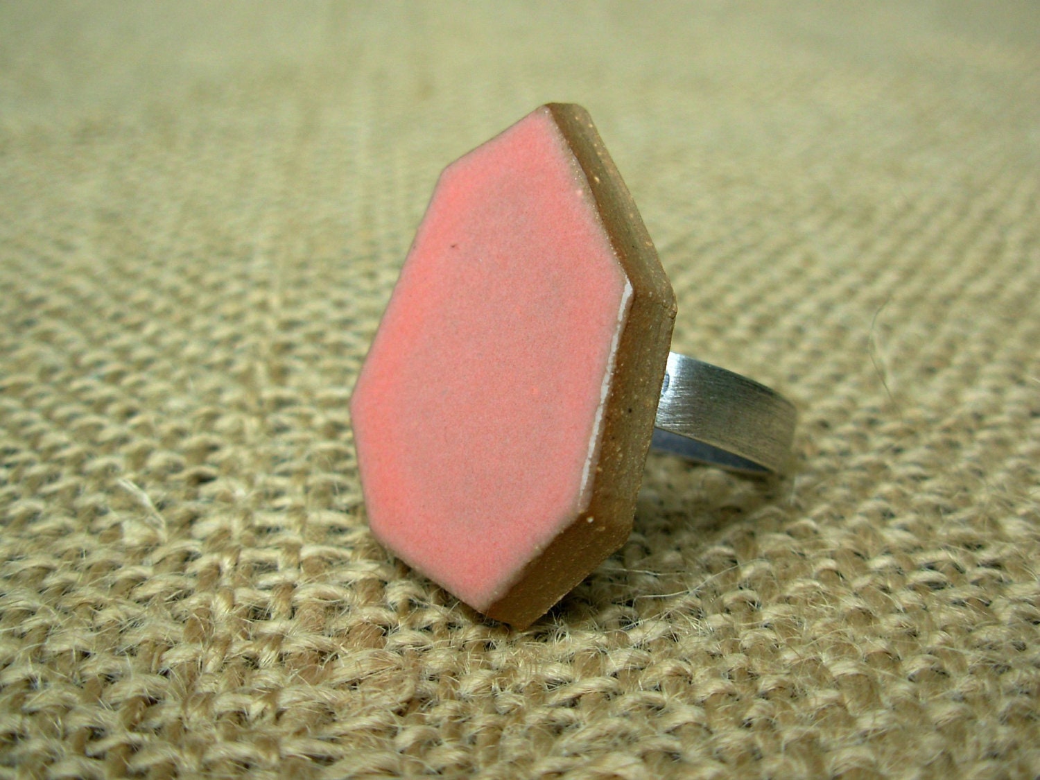 Geometric Pottery Ring- Peach Pink
