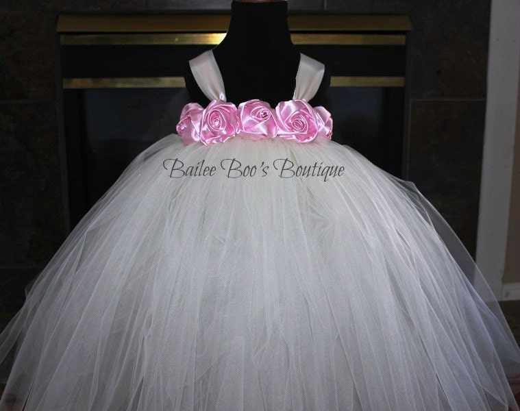 Pink White Flower GirlTutu Dress, Tutu Dress, Tutu Dress, Pageant 12 month to 2 Toddler
