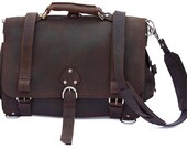 Leather Briefcase Messenger Bag Backpack LARGE - Rich Chocolate Brown Distressed, Rugged