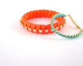 Neon orange and  turquoise crystal bracelet - HirasuGaleri
