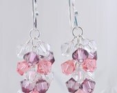 Antique Pink, Peach and Clear Cluster Earrings, Swarovski Crystal Earrings, Dangle, Drop, Fashion Earrings, Pastel, Sterling Silver