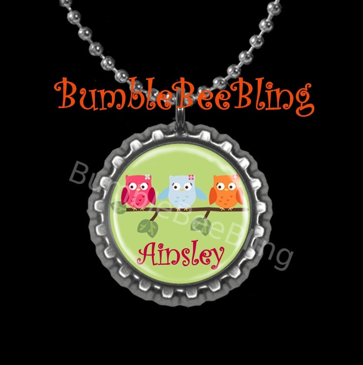 Kids Jewelry Personalized Owl Cutie Custom Pendant Necklace or Zipper Pull for Children