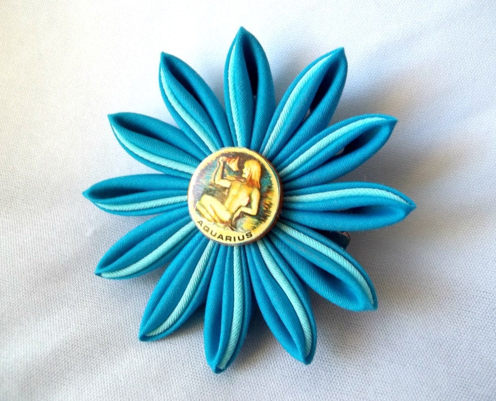 Aquarius Hair Flower Blue Kanzashi