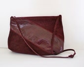 80s suede and leather bag purse handbag  in burgundy maroon red brown snakeskin patchwork long strap