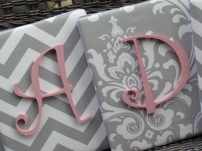 Wall Letters, Pink and Gray Nursery, Gray and Pink Nursery, 8x10, Framed Monogram, Baby Nursery, Painted Letters,Letters, Personalized