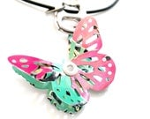 Teen Girl Jewelry Recycled Soda Can Tab Teen Girl Gift Arizona Tea Upcycled Recycled Handmade Butterfly Necklace Eco Friendly 3D - N70