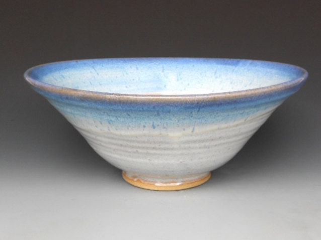 Serving Bowl White Blue Rim A