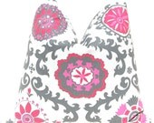 Decorative Throw Pillow Covers Accent Pillows Cushion Covers 18 x 18 Inches Berry Pink and Gray Rosa Suzani