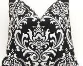Black Pillows Decorative Pillows Accent Throw Pillow Covers  18 x 18 Inches - Black and White Damask