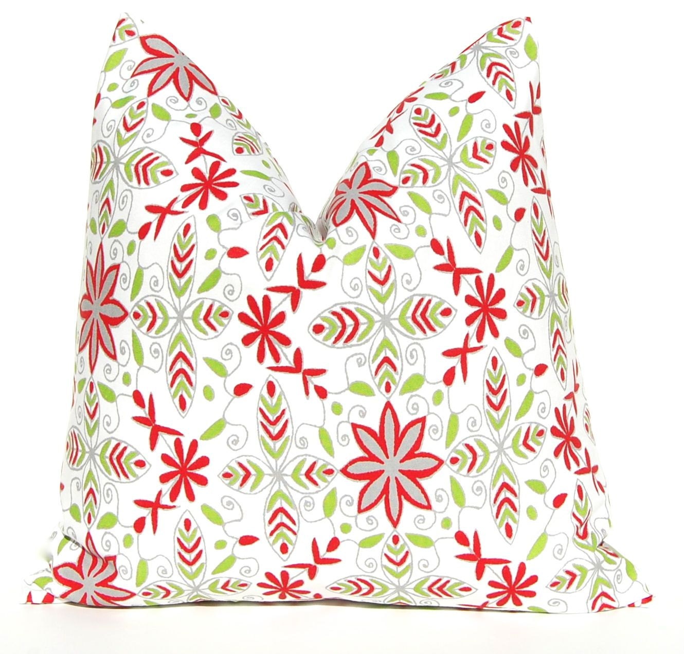 MEMORIAL DAY SALE Christmas Pillows Holiday Decor Decorative Pillows 20 x 20 Christmas Decoration Nala Floral in Red and Green on White