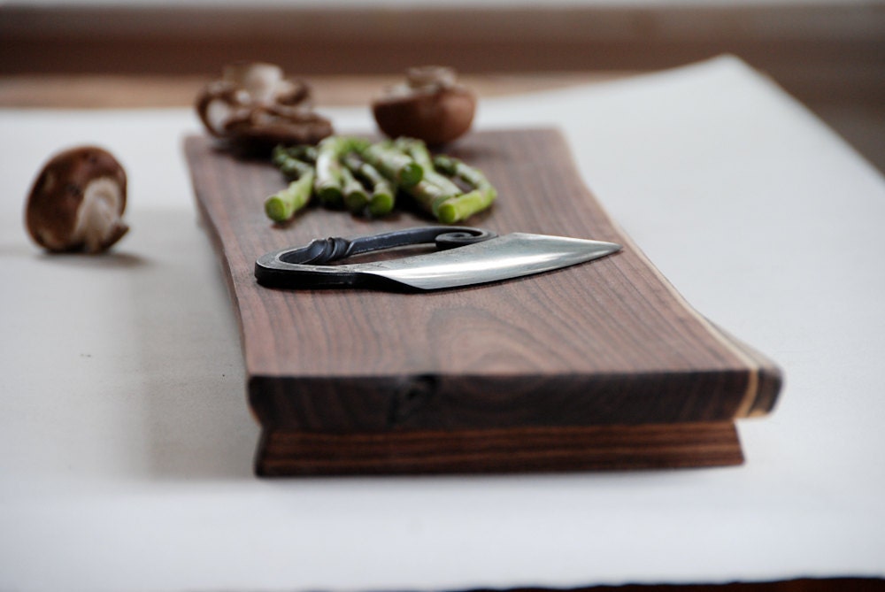 Rustic Wood Cutting Board Natural Edge Serving Tray Eco Friendly Walnut