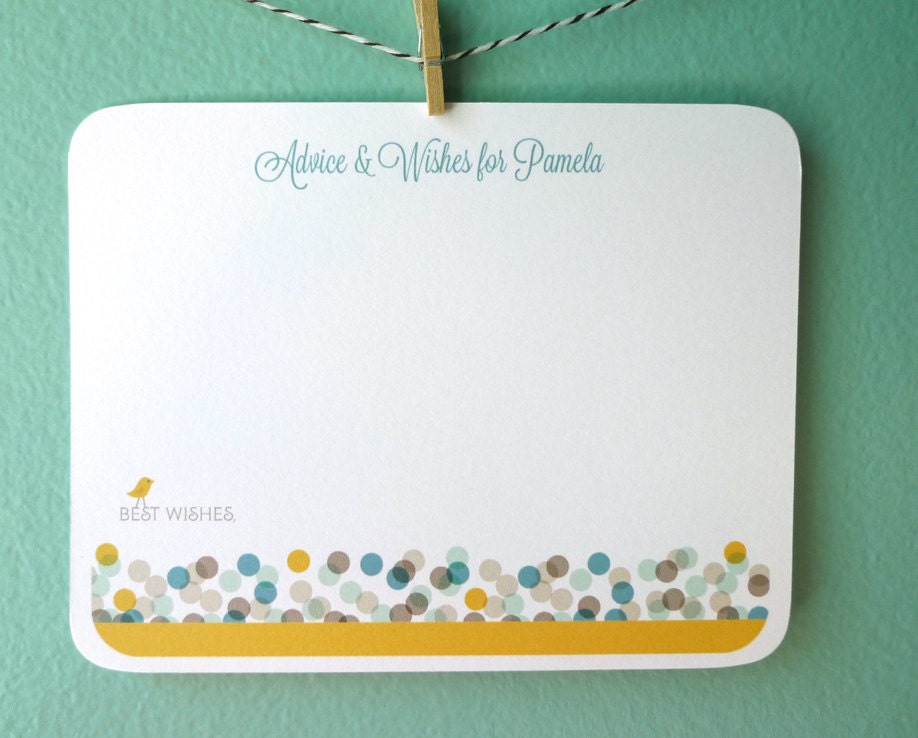 Personalized Baby Shower Advice Card, Confetti Umbrella Bird, Blue, Yellow, Pink, or Green