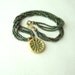 Jewelry Necklace Rustic Polymer Leaf Pendant Shimmer Green Pearl Three Strand Seed Bead