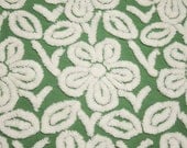 Gorgeous Emerald Green Flowers Plush Hofmann Vintage Chenille Bedspread Fabric - 26 by 18 Inches