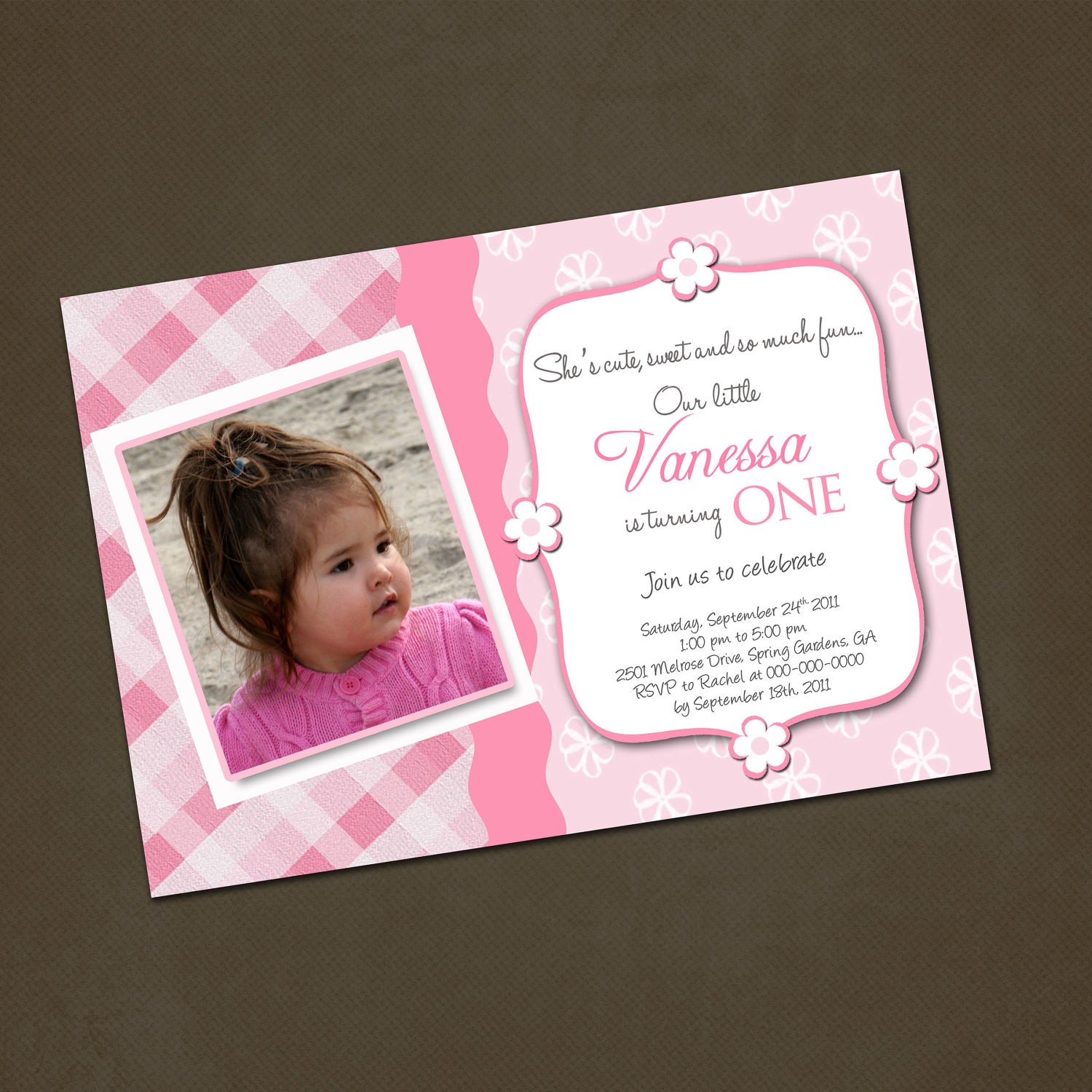 Girls 1st First Birthday Personalized Birthday Invitation DIY You PRINT
