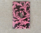 Pink and Brown Flourish Scroll Light Switch Plate Cover