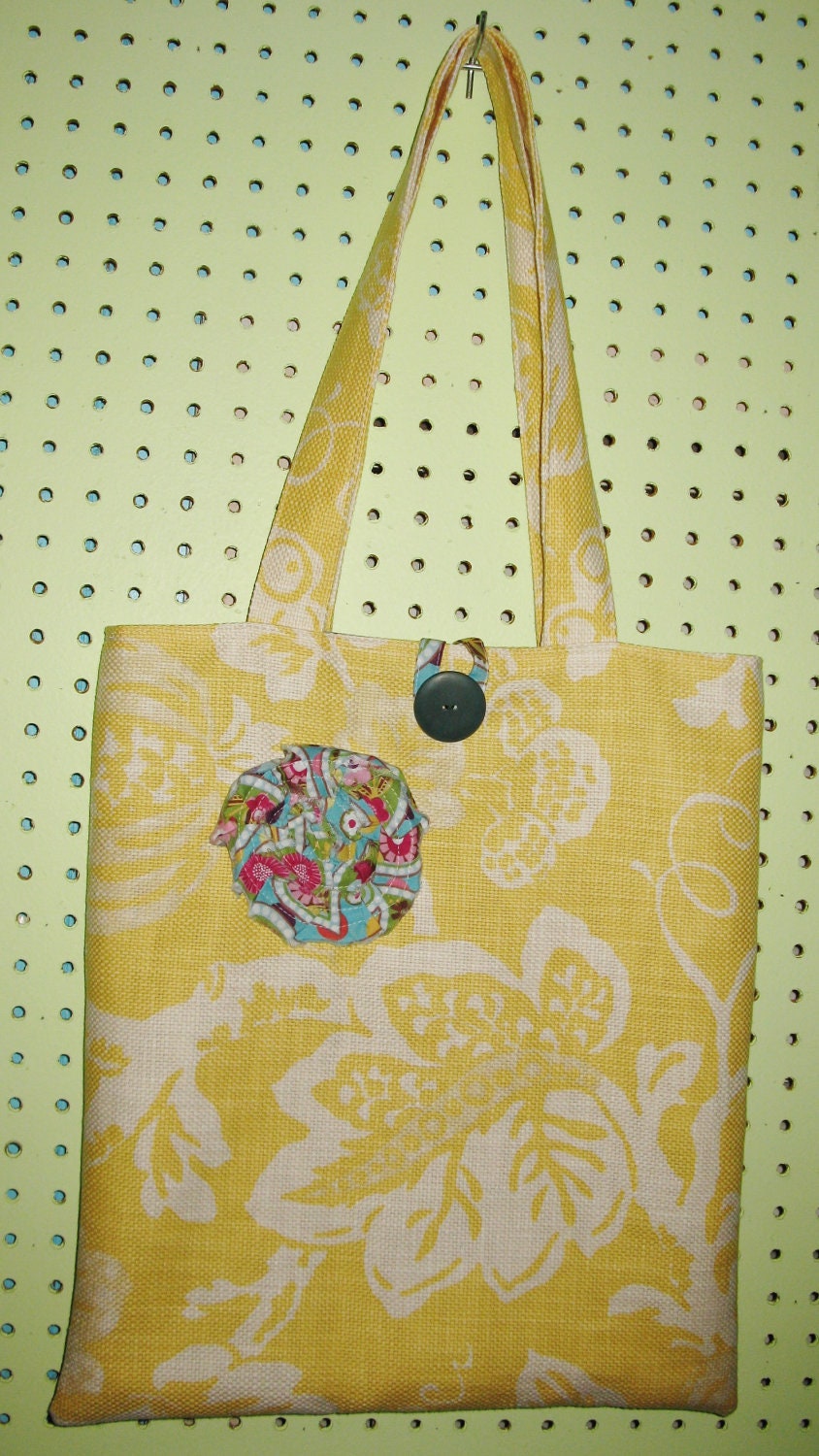 Large Tote Bag with Fabric Flower