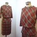 1950s Plaid check blouson bodice day dress, with peplum & pencil skirt - S