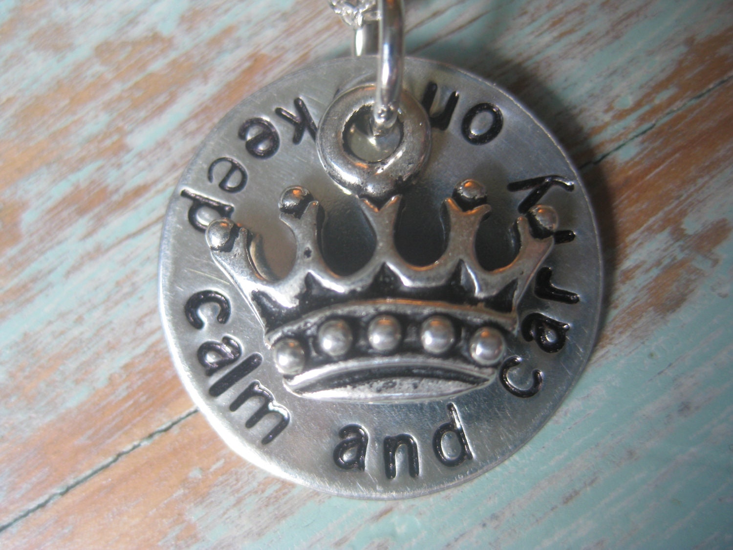 Keep Calm and Carry On - READY TO SHIP - Sterling Silver Necklace  - Crown - TakeFlightBoutique on Etsy