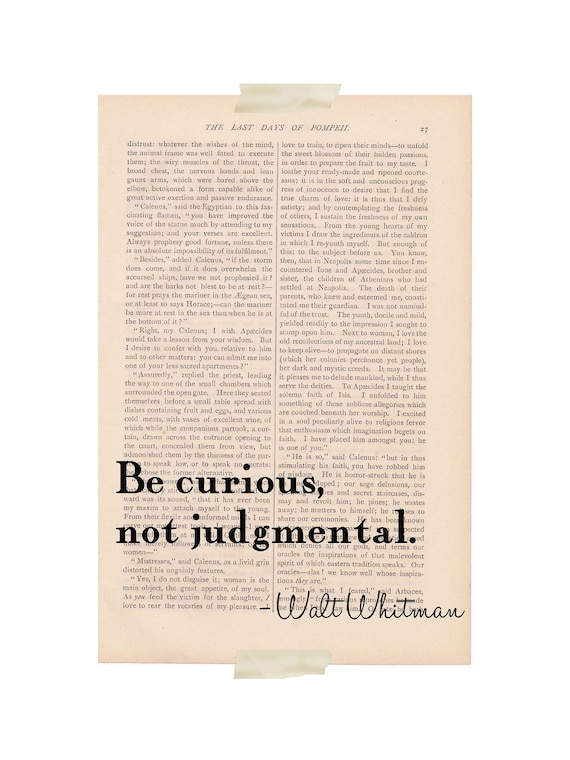 dictionary prints motivational print - BE CURIOUS Not JUDGMENTAL - book print art inspirational quote