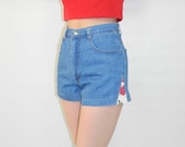 1990s Denim Shorts Rose White Blue XS/S